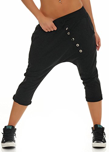 Malito Damen Kurze Hose mit Knopfleiste | Chino Hose in Unifarben | Baggy zum Tanzen | Sweatpants - Trainingshose 8015 (schwarz)