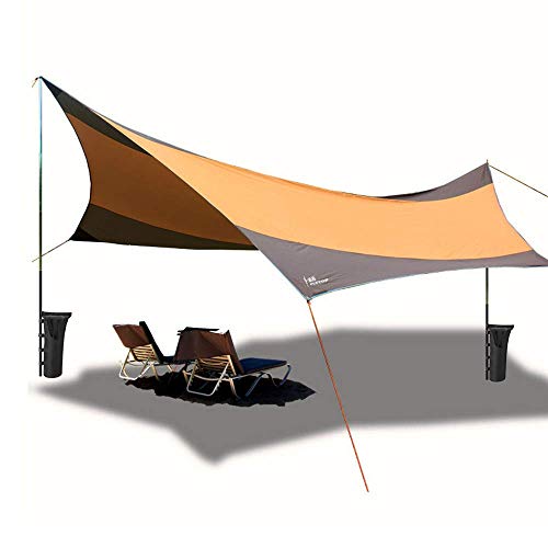 Sport Tent wasserdichte Markise Camping Sonnensegel Sonnenschutz Extra Große Sonnendach Outdoor Zeltplane Shelter Tarp mit Stangen und Sandsack für 5-8 Personen (Sonnensegel)