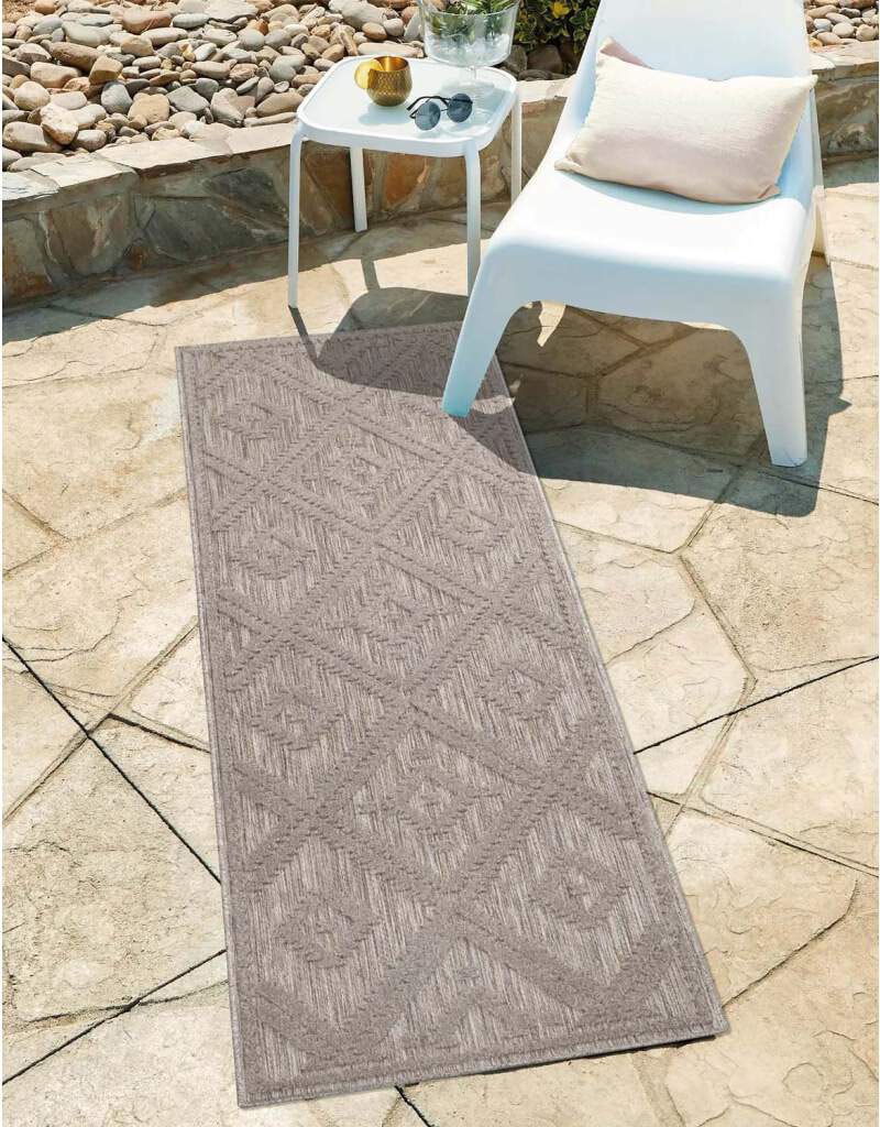 carpet city In-& Outdoor Teppich - Läufer 80x250 cm - für Innen-& Außenbereich - Wetterfest Balkon-Teppich, Terrasse, Flur, Küche - Wohnzimmer-Teppiche - Hochtief/ 3D-Effekt - Rauten-Muster in Braun