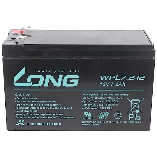 Kung Long WPL7.2-12 F2 Longlife Blei-Vlies-Akku, 12Volt, 7,2Ah mit 6,3mm Faston Anschluss