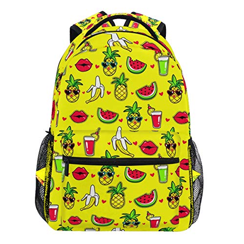Oarencol Rucksack mit Ananaslippen, für Cocktails, Wassermelonen, Bananen, Herzen, Büchertasche, Tagesrucksack, Reisen, Schule, Hochschul-Tasche, für Damen, Herren, Mädchen und Jungen