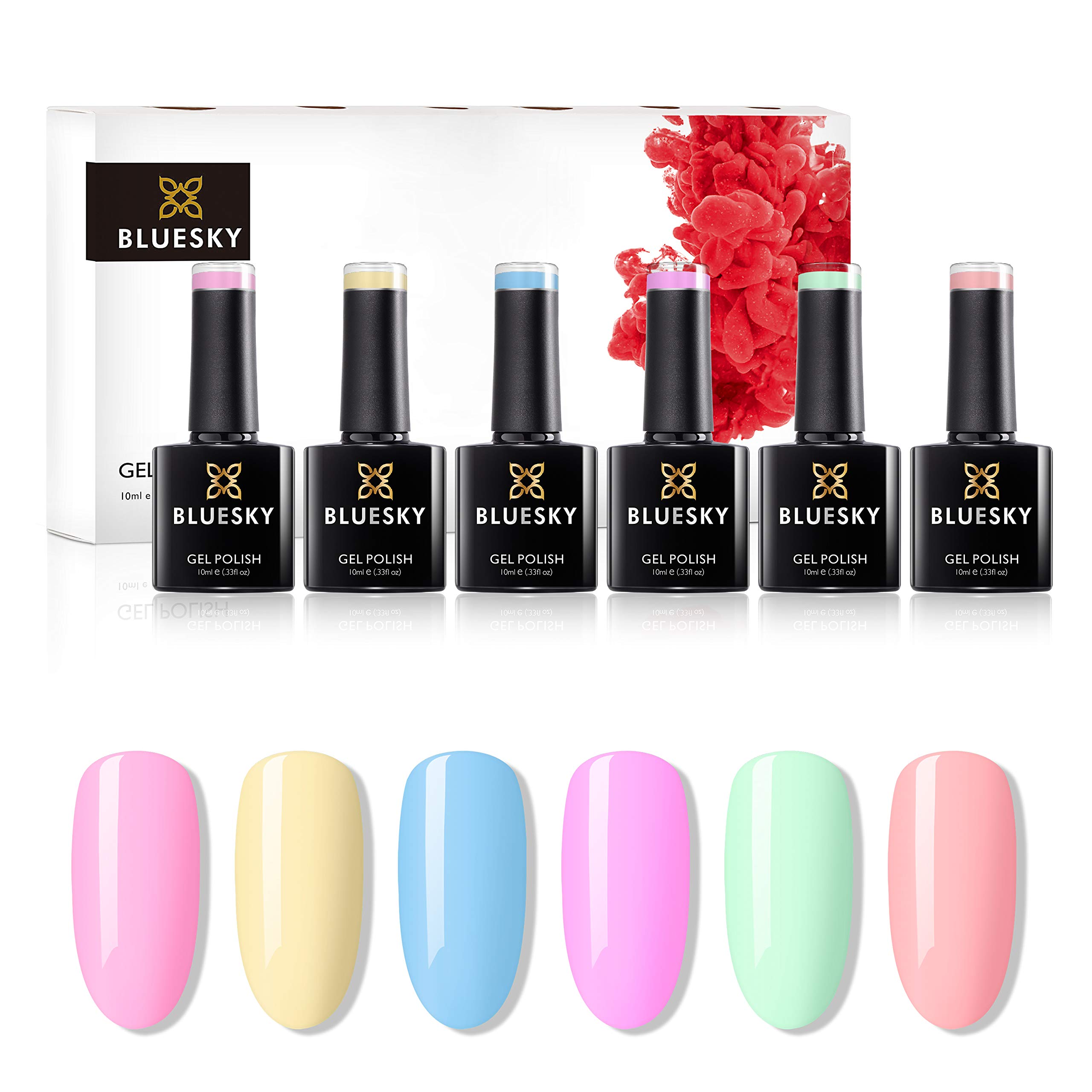 BLUESKY Gelnagellack Set | 5/6 UV Lacke zum Preis von 4/5 | Gel-Nagellack für glänzende und schöne Nägel | langer Halt von bis zu 3 Wochen (BLUESKY Pastel 5er Set)