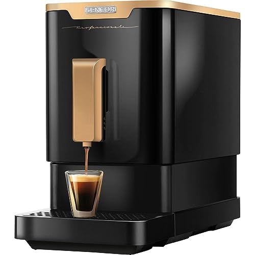 Sencor Machine Expresso GOLD Edition 19 Bars Kompakt - Auto Cleaning - Kaffeemühle mit Bohnen - Automatische Espressomaschine - Barista Express-Mühle, Thermoblock und Patentiertes Brausystem