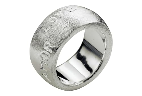 SILBERMOOS Damen Partner Ring Bandring massiv Gravur Liebe Love Amor Amore gebürstet 925 Sterling Silber, Größe:58 (18.5)