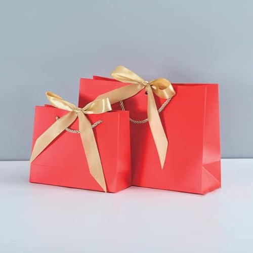 10 STÜCKE Papiertüte für Geschenk mit Band Shopping Bekleidungsgeschäft Bastelpapiertüte Versandverpackung (Druckgebühr ist nicht enthalten) - 28 x 20 x 10 cm, 10 Stück, rot