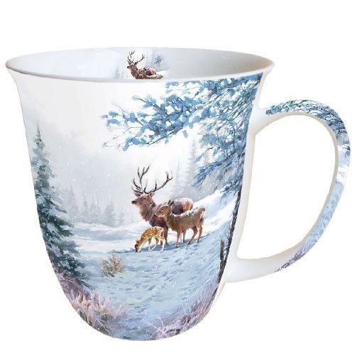 Ambiente Becher - Mug - Tasse - Tee/Kaffee Becher Deer Family - Hirschfamilie - Reh - Wald - Winter - Weihnachten ca. 0.4L - Ideal Als Geschenk