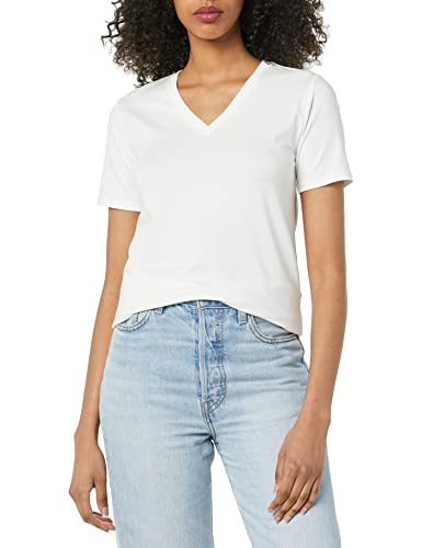 Amazon Aware Damen Perfektes kurzärmliges T-Shirt mit V-Ausschnitt (in Übergröße erhältlich), Weiß, 3XL Große Größen