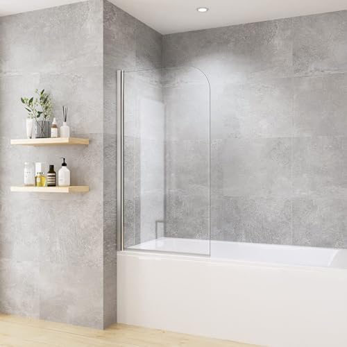 Heilmetz Duschabtrennung für Badewanne 80 x 140 cm Duschwand Badewannenaufsatz Duschtrennwand aus 6mm ESG klares Sicherheitsglas mit beidseitiger Nano Beschichtung
