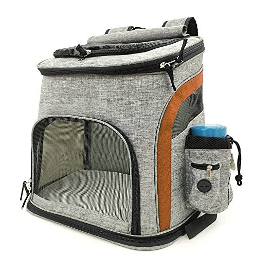 MBLUE Mesh Dog Bag Atmungsaktiver Hunderucksack Große Kapazität Katzentragetasche Pet Carrier (Grau-Orange)