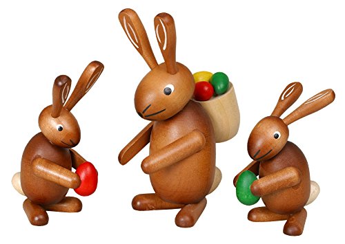 Rudolphs Schatzkiste Osterhasenfiguren „Hasengruppe“ - Osterdeko – Ostern und Frühling - Höhe ca. 18 cm - Handarbeit Erzgebirge - NEU