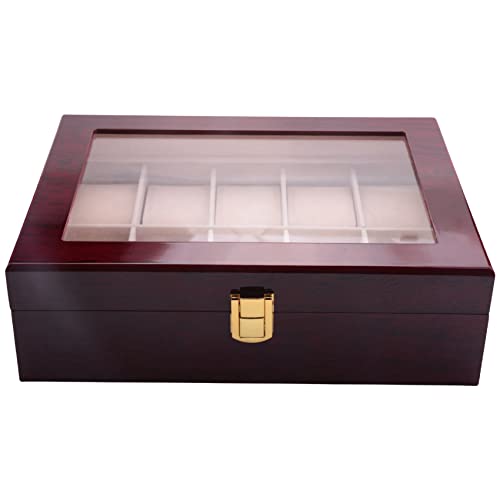 Spactz Luxus Uhren Box Uhren Halter Box für Uhren Herren Glas Top Schmuck Organizer Box 10 Gitter Uhren Organizer