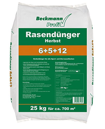 Beckmann Profi Herbst Rasendünger 6+5+12 • 25 kg für ca. 700 m² • für alle Sport- und Zierrasenflächen