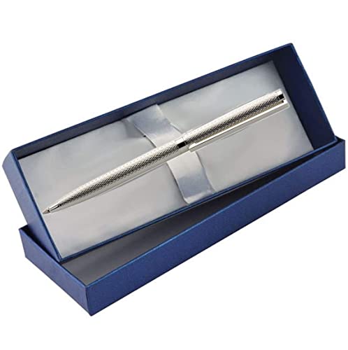 SILBERKANNE Kugelschreiber dünn guilloch 14 cm Premium Silber Plated edel versilbert in Top Verarbeitung. Fertig zum verschenken mit schicker Geschenkverpackung