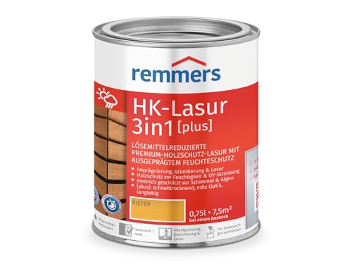 Remmers Aqua HK-Lasur 3in1 kiefer, matt, 0,75 Liter, Holzlasur, Premium Holzlasur außen, 3fach Holzschutz mit Imprägnierung + Grundierung + Lasur