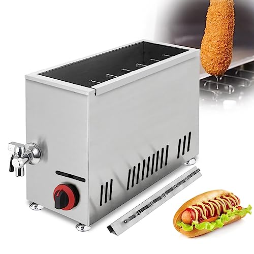 Kommerzielle Gas-Fritteuse, 21 l, Käse-Hot-Dog-Stick-Maschine, Wurst-Grill-Herd, 12 Stück Wurst-Bratgeräte, einstellbare Temperatur, Corn-Dog-Fritteuse für Hot Dogs auf einem Griff, Käse-Sticks
