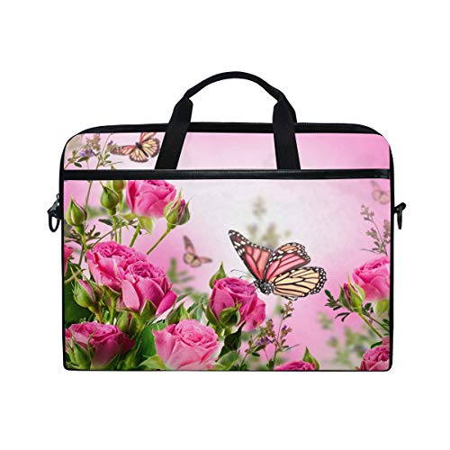LUNLUMO Schmetterlinge und Rosen 38,1 cm (15 Zoll) Laptop- und Tablet-Tasche, strapazierfähige Tablet-Hülle für Business/Uni/Damen/Herren