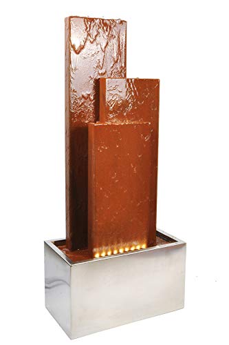 Köhko® Springbrunnen Chile Höhe 104 cm mit LED-Beleuchtung und 3 Wasserwänden aus Cortenstahl und Edelstahl Gartenbrunnen Zimmerbrunnen 32002