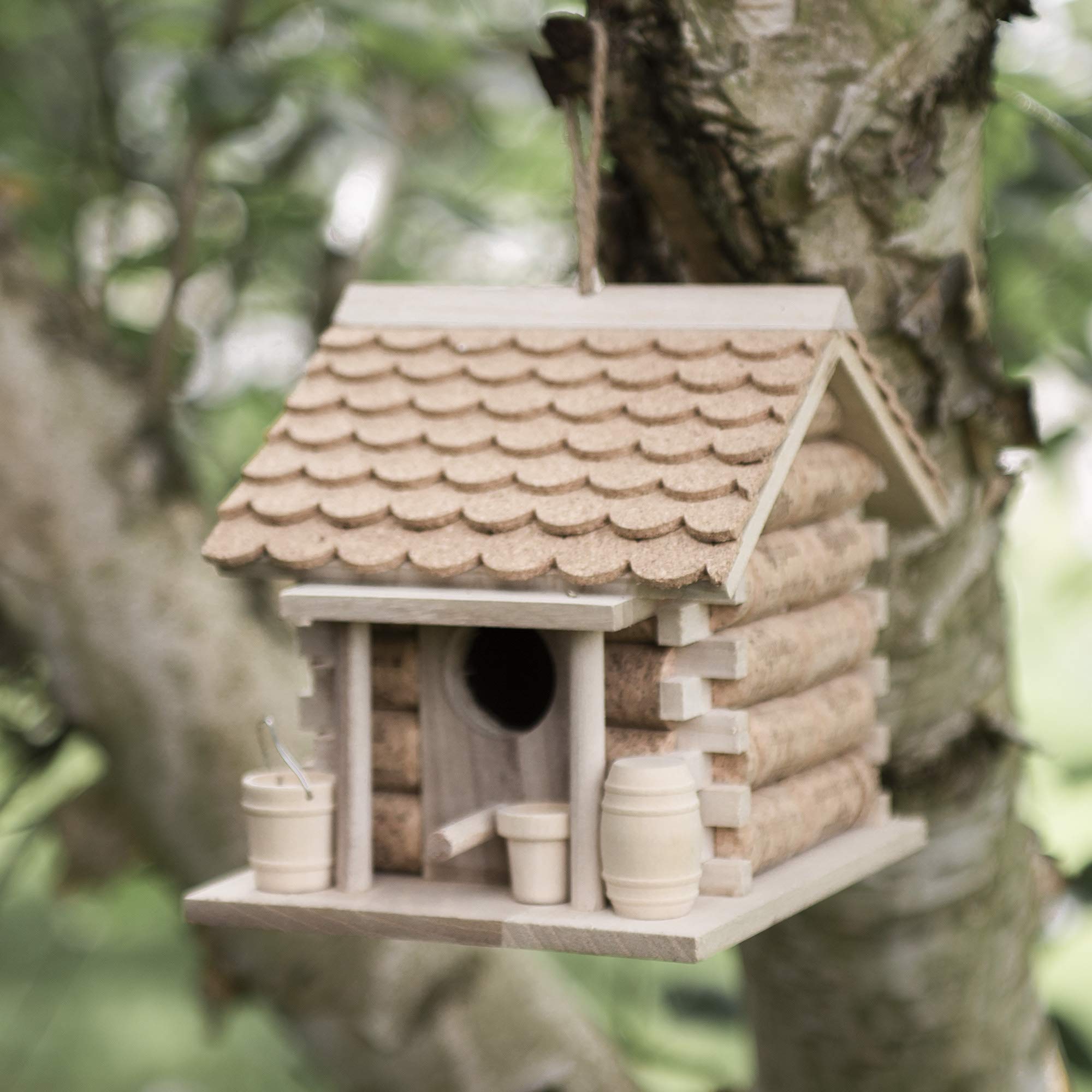 Garden Mile® Vogelhaus für den Außenbereich, aus Kork und Holz, zum Aufhängen, für Garten, Dekoration von Wildvögeln, Kork.