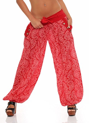 Malito Damen Pumphose mit Orient Print | leichte Stoffhose | Freizeithose für den Strand | Haremshose - luftig 3488 (rot)