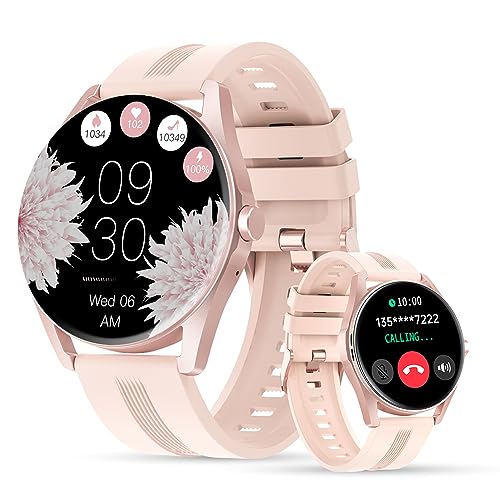 LUNIQUESHOP LSTIME Damen Smartwatch mit telefonfunktion Bluetooth Sprachassistent Uhr Herzfrequenzmesser Oxymeter Multisportuhr Benachrichtigung Blutdruck Schlaf Schrittzähler iOS/Android Rosa