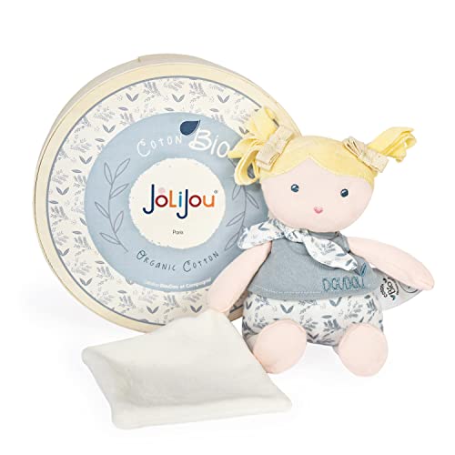 Jolijou - Les JOLIFLORES JJ6025 Stoffpuppen aus Bio-Baumwolle – Babypuppe mit Kuscheltier – Blau