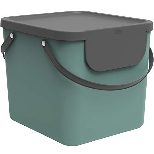 Rotho Albula Mülltrennungssystem 40l für die Küche, Kunststoff (PP) BPA-frei, dunkelgrün/anthrazit, 40l (40.0 x 35.8 x 34.0 cm)