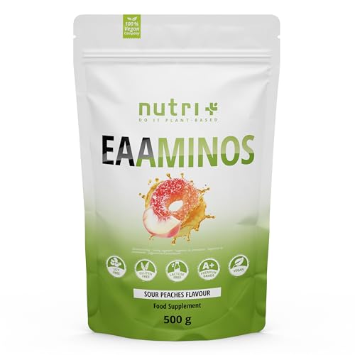 EAA Saure Pfirsichringe Vegan - 500g Pulver - Hochdosiert - alle essentiellen Aminosäuren - Sour Peaches Flavor EAAs - Nutri-Plus Sports - Essential Aminos