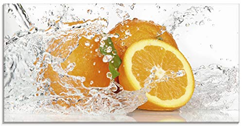 Artland Qualitätsbilder I Glasbilder Deko Glas Bilder 60 x 30 cm Ernährung Genuss Süßspeisen Obst Foto Orange D1IH Orange mit Spritzwasser