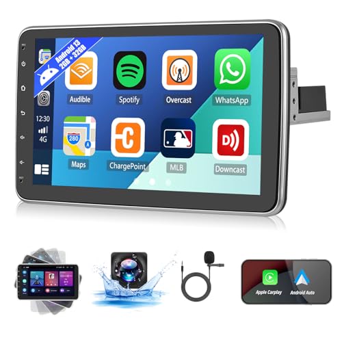【2+32GB】 Single Din Android 13 vertikal drehbares Autoradio mit Wireless Carplay Android Auto, 10,1 Zoll Touchscreen HD Multimedia Player mit GPS WiFi Bluetooth FM/RDS Hi-Fi SWC+Rückfahrkamera & Mic