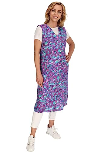 Knopfkittel Baumwolle bunt Kochschürze Hauskleid Kittel Schürze ohne Arm, Farbe:bordeauxviolett, Größe:40