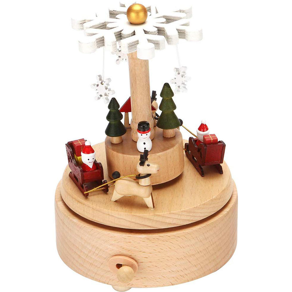 Hölzerne Weihnachtsspieluhr macht Weihnachtsbaum-Schneeflocke-Geschenk-Karikatur-Tischplattendekoration 16cm * 11cm in H