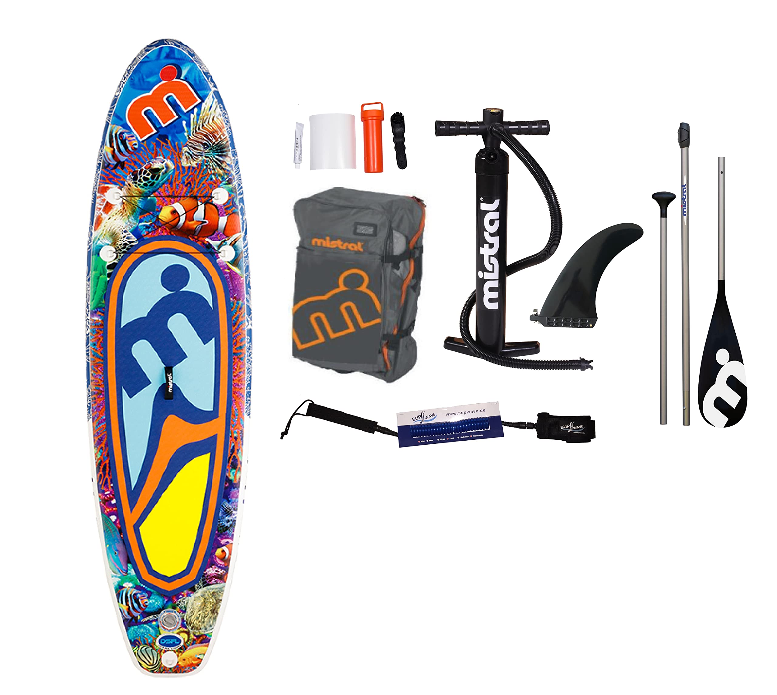 Mistral Coral 10'5 SUP Set mit Paddel - Inflatable DSFL-Technology Standup Paddel Board, SUP aufblasbar inkl. SUPwave.de Coil-Leash Stand up Paddle Board iSUP