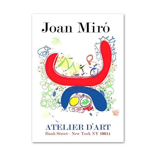 POLICK Joan Miro Ausstellung Plakate und Drucke Abstrakte Wandkunst Linie Farbblock Leinwand Gemälde Moderne Bilder für Wohnzimmer Dekor 50x70cmx1 Kein Rahmen