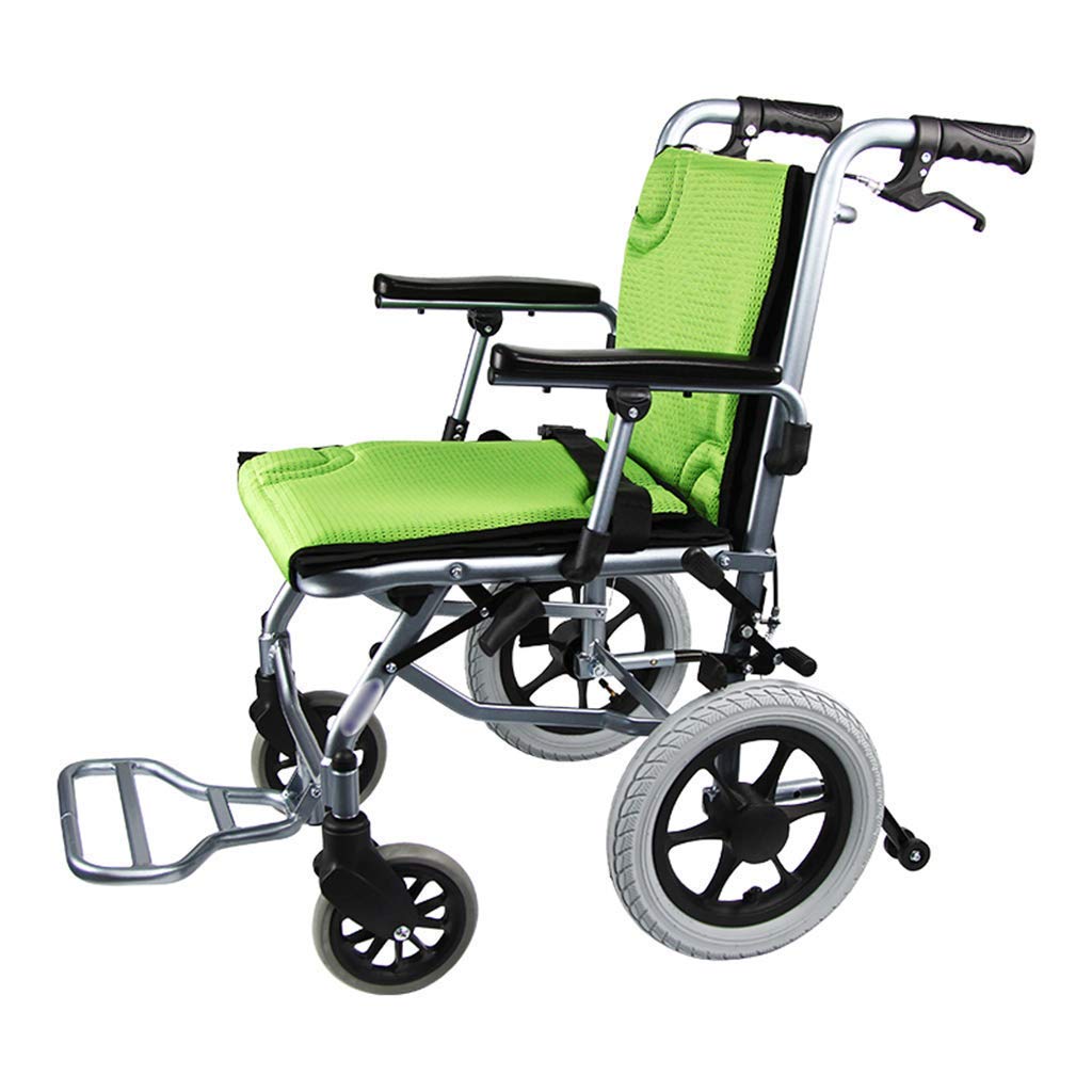 AOLI Aluminiumlegierung manueller Rollstuhl, Leichtklapp Tragbarer Rollstuhl, Leichte Transport Stuhl, geeignet für ältere Menschen, Behinderte, Rot,Grün