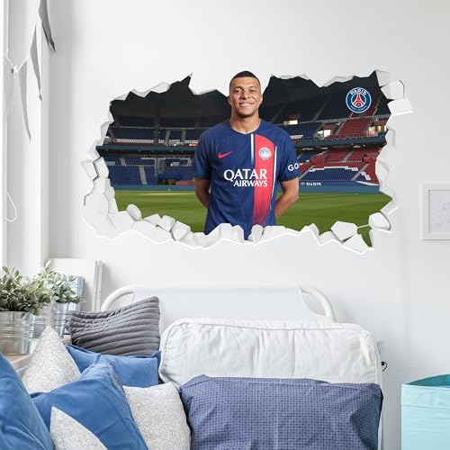 Beautiful Game Paris Saint-Germain Mbappe Wandtattoo mit PSG-Aufkleber, 60 cm Breite x 30 cm Höhe