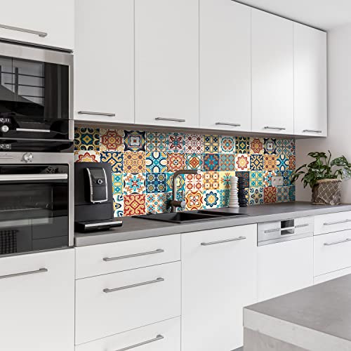 Dedeco Küchenrückwand Motiv: Fliesen V8, 3mm Acrylglas Plexiglas als Spritzschutz für die Küchenwand Wandschutz Dekowand wasserfest, 3D-Effekt, alle Untergründe, 280 x 60 cm