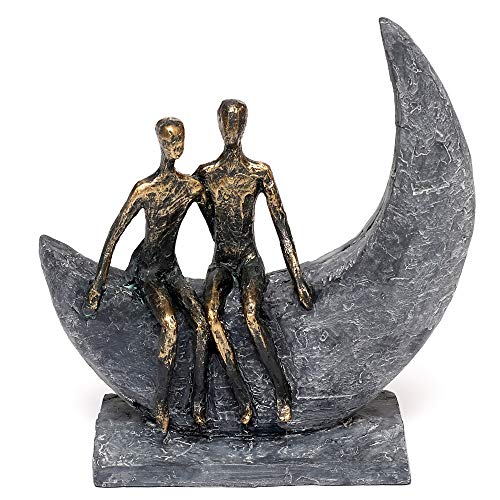 Brillibrum Design Skulptur Liebespaar Mond Schaukel aus Polyresin gefertigt Bronze farbende Kunst Figur Freundschaft Statue Moon Liebevolle Deko (Variante 1)