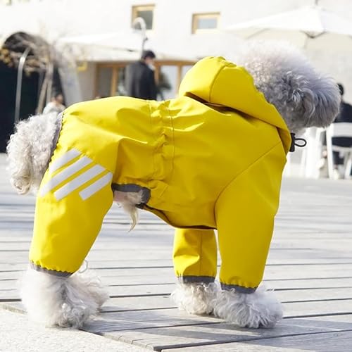 SARUEL Haustier-Hunde-Regenmantel,Welpen-Kapuzenoverall,Reflektierende wasserdichte Jacke,Atmungsaktive Outdoor-Kleidung Für Kleine Hunde,Gelb,XL