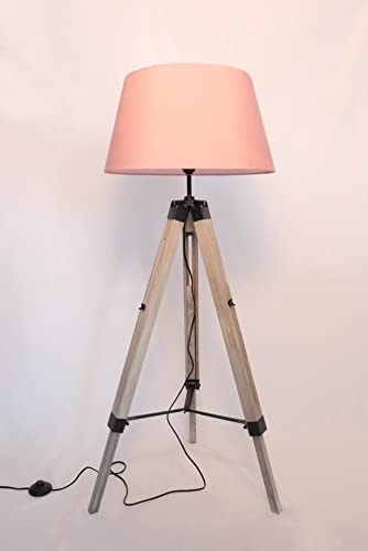 MaxxHome Stehlampe Lilly- Stehlampe - Moderner skandinavischer Stil mit Holzstativ - Stehlampe für das ganze Interieur - Leselampe - Rosa - 65 x 65 x 99-143