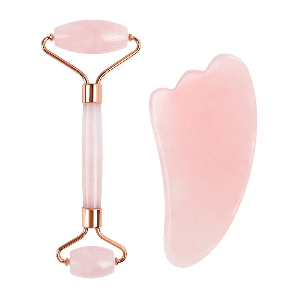 Jade Massage Gesichtsmassagegerät Gesichtsrelaxation Hubwerkzeug Jade Rolling Stein Natürliche Rosenquarz Massager-Pink B Set No Box