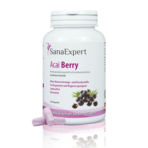 SanaExpert Acai Berry, Nahrungsergänzung mit reinem Açaí-Beeren-Extrakt und Antioxidantien, vegan, ohne Zusätze und made in Germany, 120 Kapseln