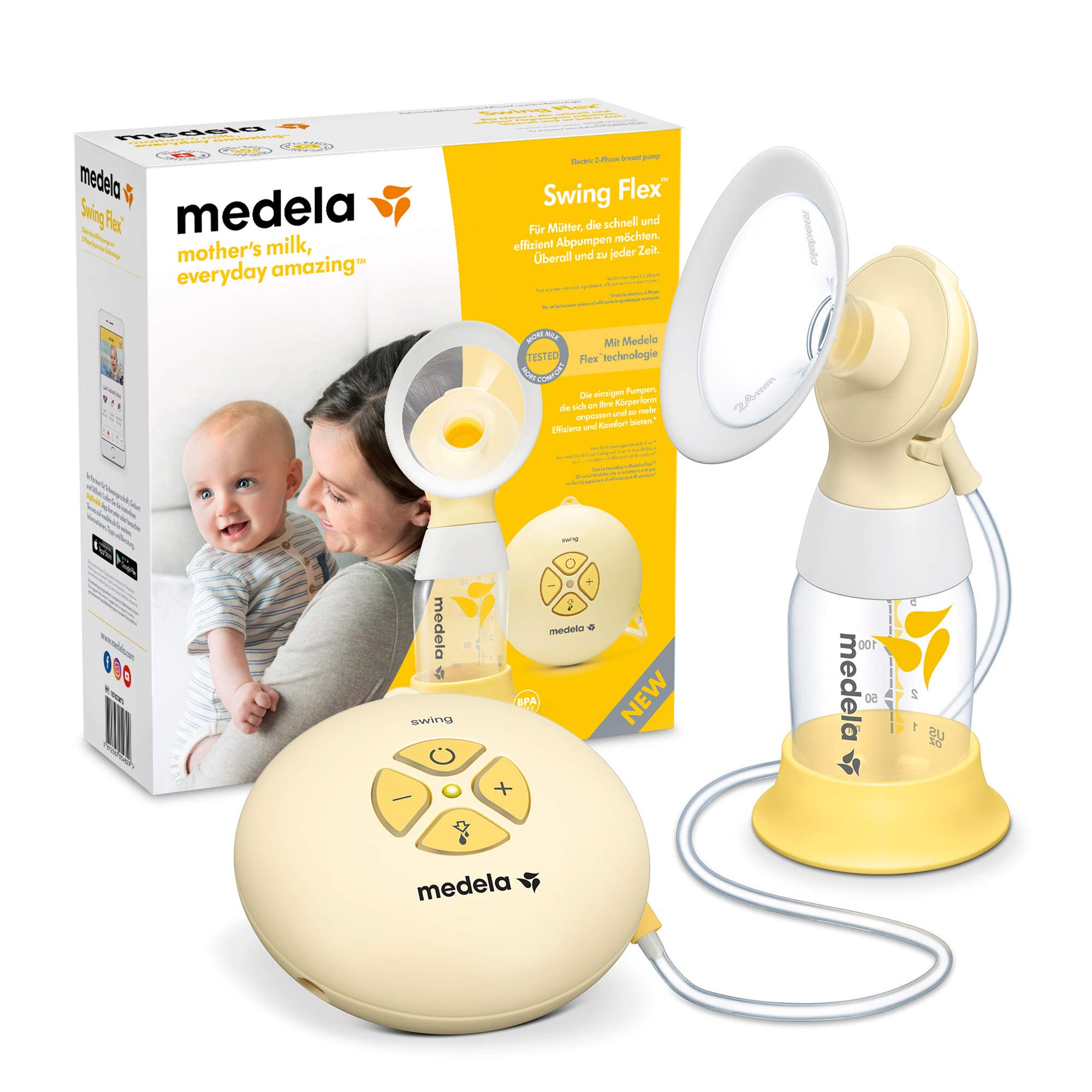 Medela Swing Flex elektrische Milchpumpe – Kompaktes Design – Mit PersonalFit Flex Brusthauben und Medela 2-Phasen-Expression-Technologie