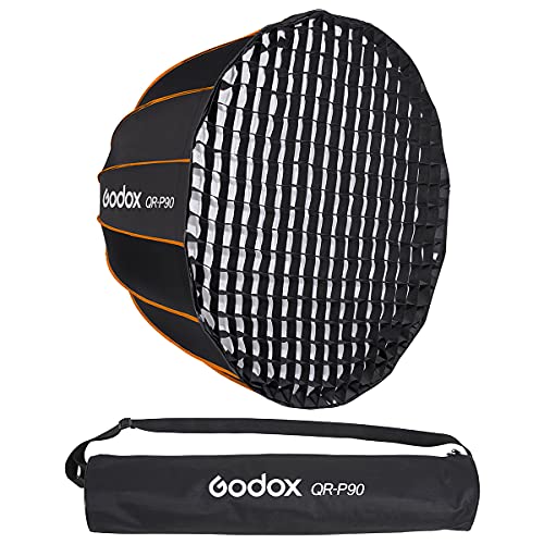 Godox QR-P90 35.4" 90CM Softbox Deep Parabolic Screen Foldable Installation Mesh Carry Bag + Honeycomb Grid Compatible with Godox SL-60W VL150 SL150II SL200II SZ150R