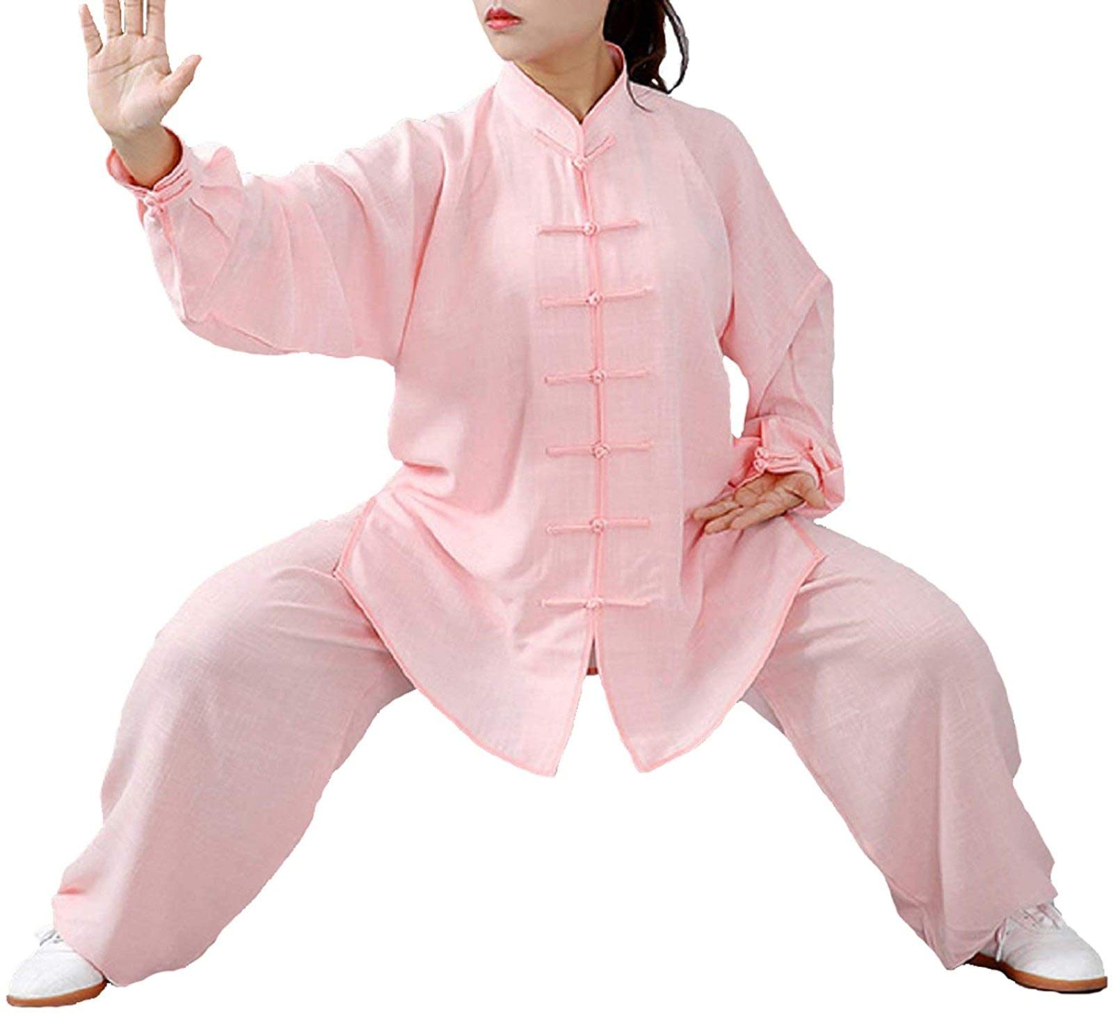Tai Chi Anzug Herren,Baumwolle Und Leinen Tai Chi Kleidung Unisex Kampfsport Kleidung Kung Fu Kleidung Für Männer Und Frauen (EIN Set),Pink-L