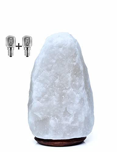 SalNatural Weiß HALIT Salzlampe (Salzkristalllampe bekannt als Himalaya Salz) aus der Salt Range Punjab, Pakistan. Salzsteinlampe incl.1.5m Kabel mit Lampenfassung & Schalter + 2x Leuchtmittel 15W