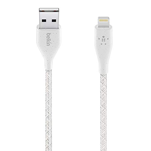 Belkin DuraTek Plus Lightning-/USB-A-Kabel mit Band (ultrastarkes iPhone 11, 11 Pro, 11 Pro Max, XS, XS Max, XR, X, 8/8 Plus Ladekabel, Lightning auf USB-Kabel, 1,2 m) weiß