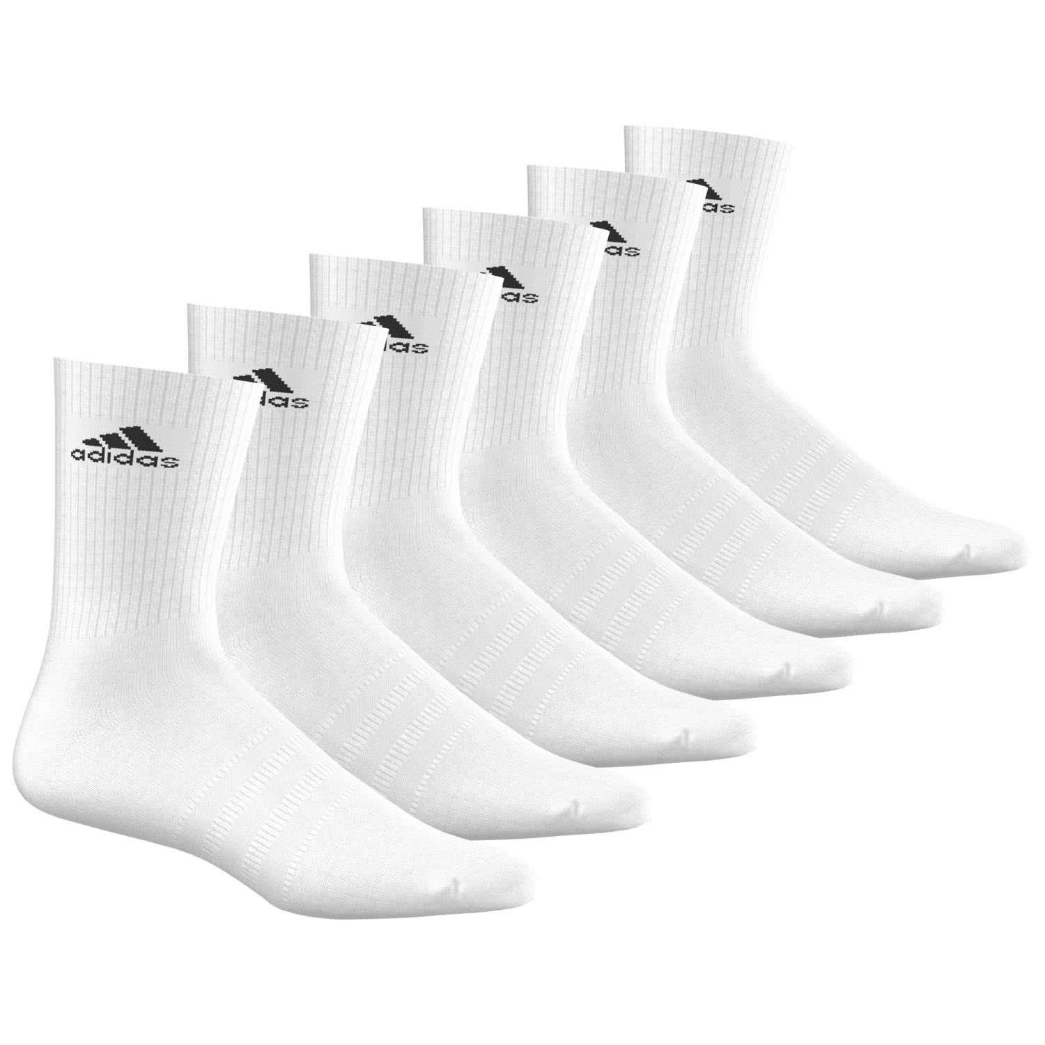 adidas CUSHIONED CREW Tennissocken Sportsocken Damen Herren Unisex 6 Paar, Farbe:White, Socken & Strümpfe:46-48