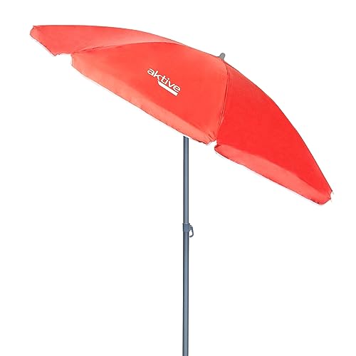 AKTIVE 62243, Sonnenschirm für Strand, Ø 180 cm, neigbarer Mast und UV50-Schutz, Rot