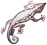 zeitzone Gecko mit LED Beleuchtung Solar Metall Rosa Wanddeko Eidechse Vintage 24x50cm