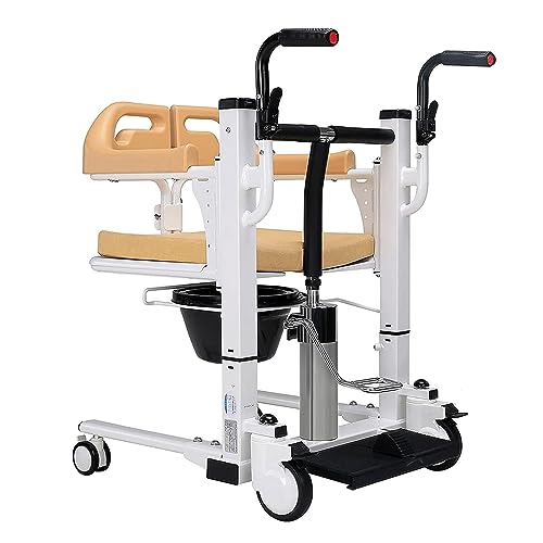 Patientenlift-Transfer-Mobilitätsstuhl, hydraulischer Lift-Transferstuhl, Stahllast 290 Pfund, medizinischer Patientenlift-Rollstuhl mit 180° geteiltem Sitz, tragbarer Transferlift